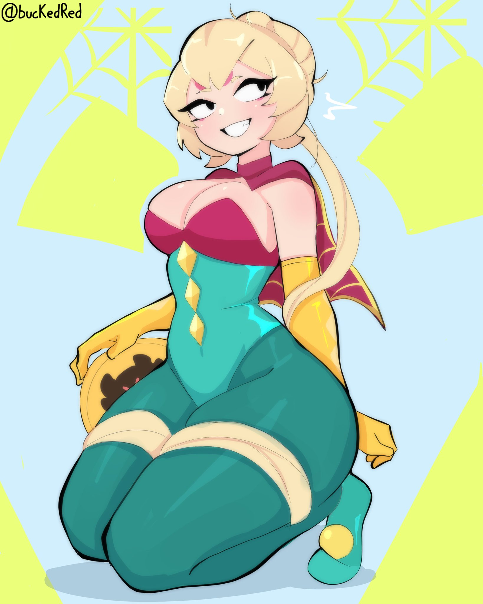 1girls, ass, big ass, brawl stars, breasts, breasts out, bucketred, charlie (brawl stars), grin, solo, solo female, supercell, tagme, thick thighs, tied up