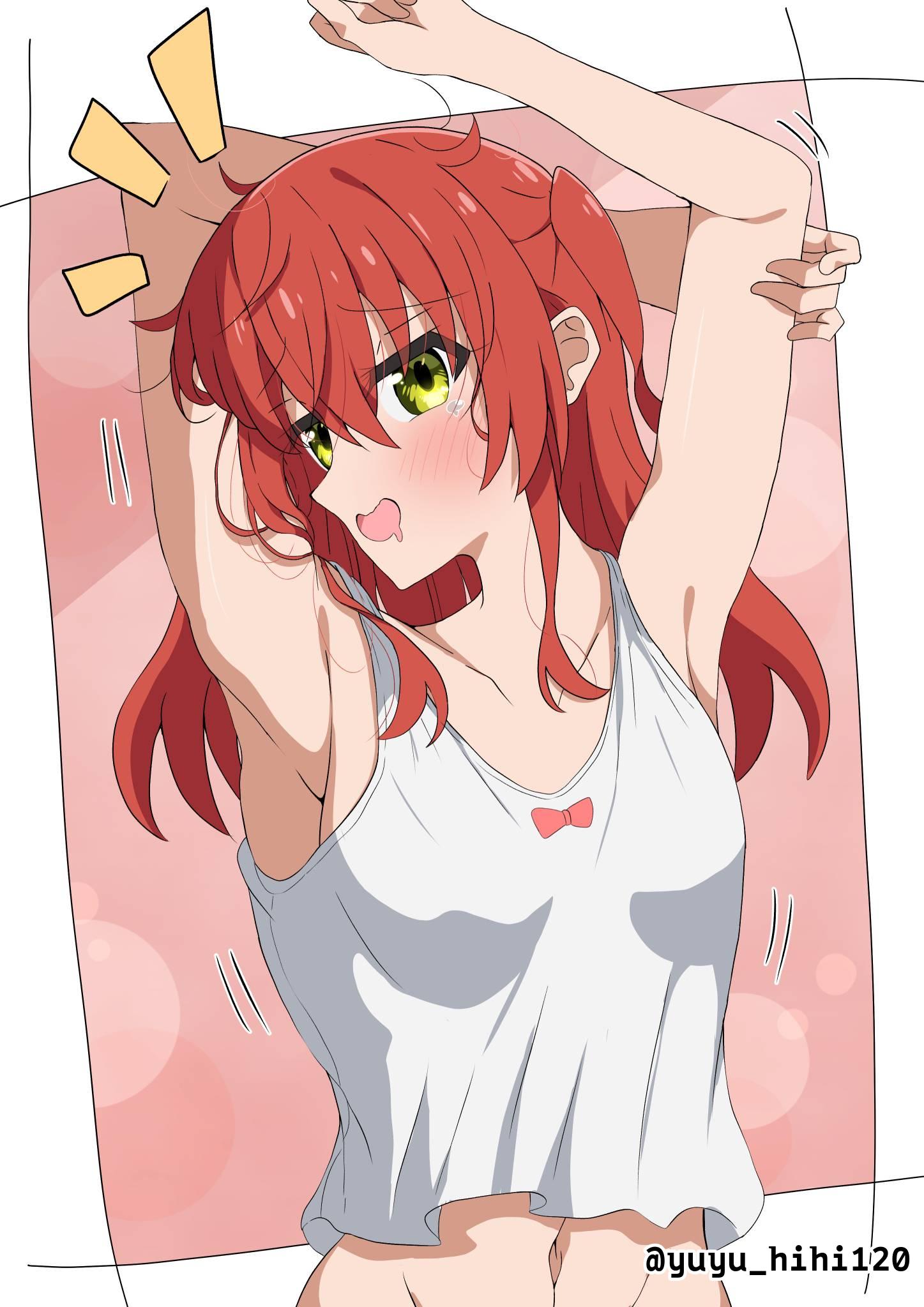 ///, 1girls, 2d, 2d (artwork), 2d artwork, anime, anime character, anime girl, arm above head, arm behind head, arm up, armpit, armpit crease, armpit focus, armpit peek, armpits, asian, asian female, asian girl, background, bare armpits, bare arms, bare chest, bare hands, bare navel, bare shoulders, bare skin, belly, belly button, blush face, blush lines, blushing, blushing at viewer, blushing female, blushing lines, bocchi the rock!, breasts, cloverworks, collarbone, color, colored, digital, digital art, digital drawing, digital drawing (artwork), digital media, digital media (artwork), drawing, elbows, exposed armpits, exposed arms, exposed chest, exposed navel, exposed shoulders, exposed skin, eye-level view, eyebrows visible through hair, eyes, facing viewer, fanart, female, female focus, female only, female protagonist, fingers, flushed, flushed cheeks, flushed face, from front, front view, green eyes, green-eyed female, hair between eyes, hairless armpits, hand above head, hand behind head, hand on arm, hand on own arm, hand up, head tilt, high school student, japanese, japanese female, japanese girl, kita ikuyo, lean figure, long hair, looking at viewer, lower body out of frame, main character, manga character, multicolored background, narrow waist, navel, one side up, open mouth, open mouth smile, parted lips, petite, petite body, petite breasts, petite female, petite girl, petite tits, pink background, plain background, portrait, posing, posing for the viewer, presenting armpit, protagonist, red hair, red-haired female, redhead, redhead female, school girl, shaved armpits, shoulders, sidelocks, slender body, slender waist, slim female, slim waist, small boobs, small breasts, small tits, smile, smiley face, smiling, smiling at viewer, solid color background, solo, standing, streaked hair, tank top, teen girl, teenage girl, teenager, tilted head, tiny breasts, tiny tits, tongue, top view, topwear, touching arm, two-tone background, upper body, white background, white tank top, white topwear, young female, young woman