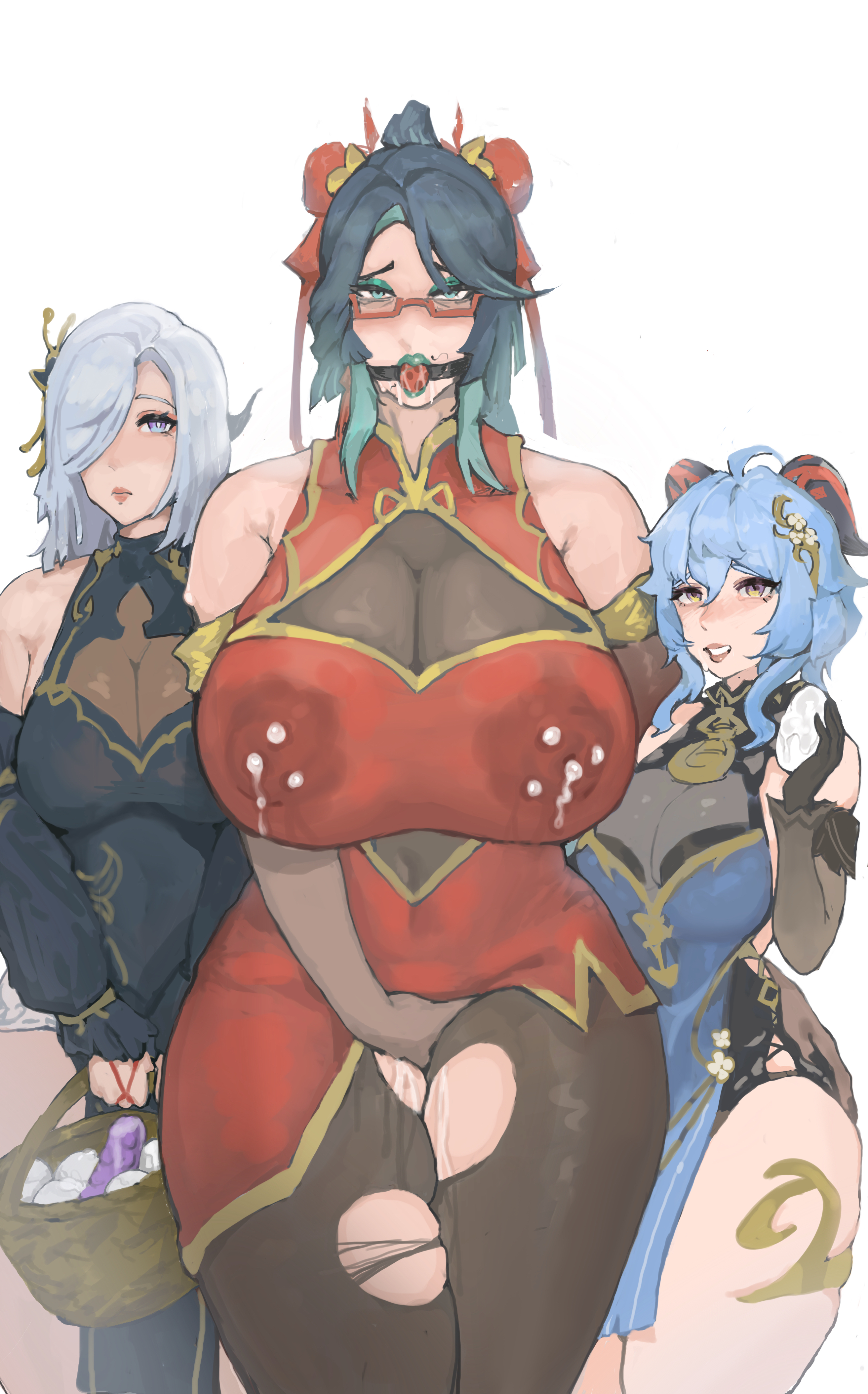 3girls, female, ganyu (genshin impact), genshin impact, masturbation, mihoyo, shenhe (genshin impact), tagme, tomatosp, xianyun (genshin impact)