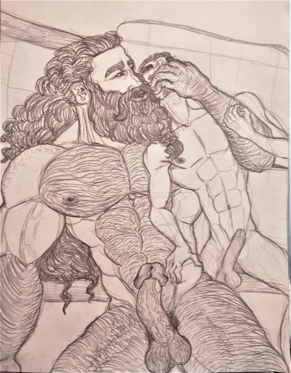 angry_sex bartel beard bearded curly_hair domination facial_hair gay gay_domination gay_sex hairy hairy_arms hairy_balls hairy_legs hairy_male hand_on_mouth human long_hair long_hair_male luccio_(character) manly muscle muscular muscular_male size_difference sketch traditional_art traditional_media traditional_media_(artwork) veiny_penis