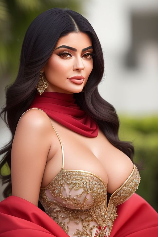 ai_generated american arab big_breasts bitchy black_hair busty celebrity dancer dancer_outfit exotic exotic_dancer exposed golden_topwear hourglass_figure instagram iranian kylie_jenner micro_bikini real_person red_bra rich_bitch rich_girl string_bikini