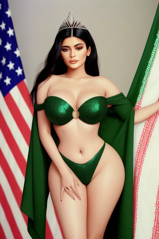 ai_generated american american_flag big_breasts bitchy brown_eyes busty celebrity crown dancer dancer_outfit dress exotic exotic_dancer exposed hourglass_figure instagram iranian iranian_flag kylie_jenner micro_bikini real_person rich_bitch rich_girl string_bikini thick_ass thick_thighs