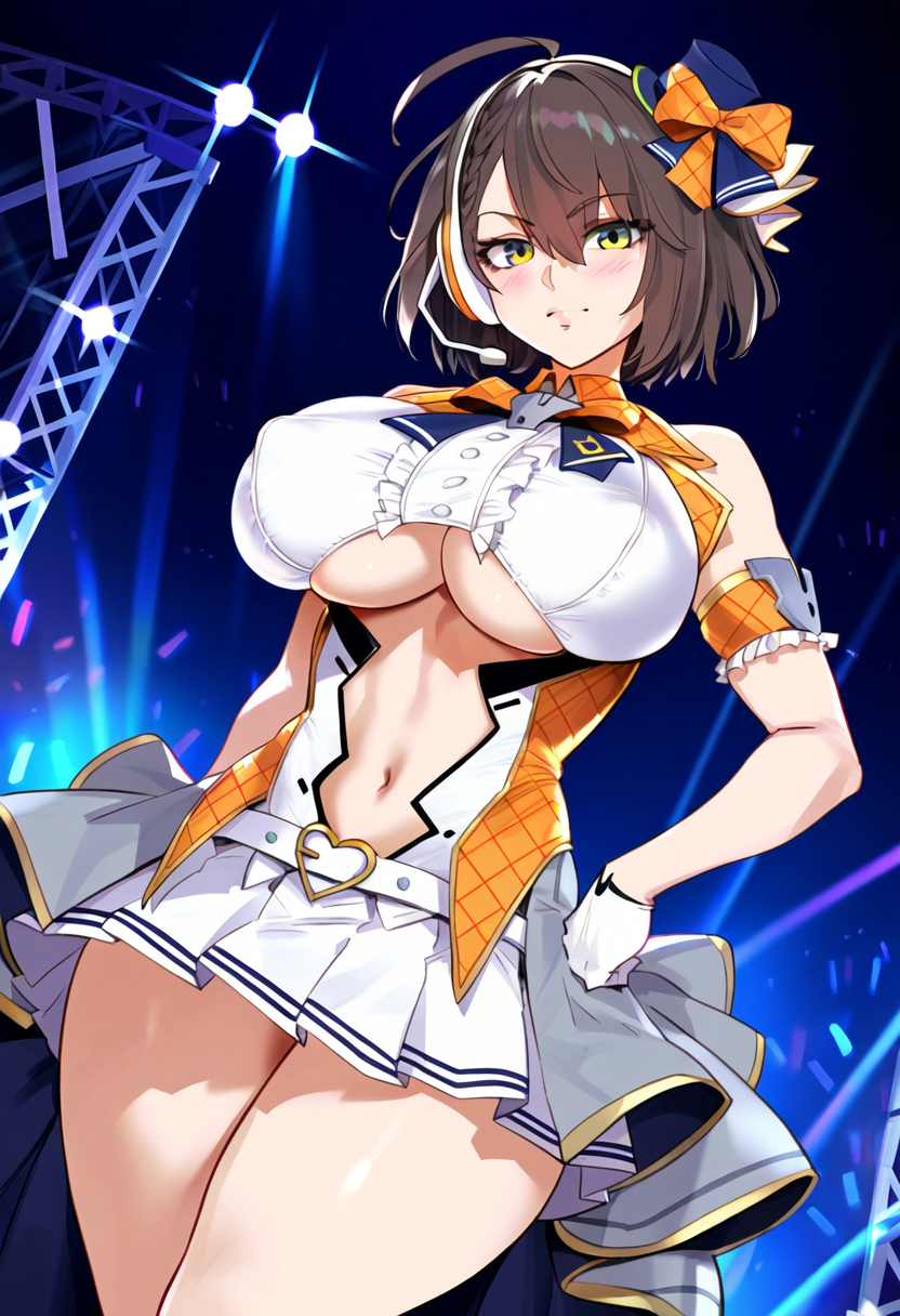 1girls ai_generated azur_lane baltimore_(azur_lane) baltimore_(muse)_(azur_lane) big_breasts breasts female female_focus huge_breasts idol large_breasts short_hair thick_thighs thighs yellow_eyes