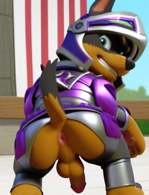 ai_generated anus armor claw_(paw_patrol) furry furry_male furry_only luxeraora10 male_focus male_only paw_patrol penis showing_ass tensor_art