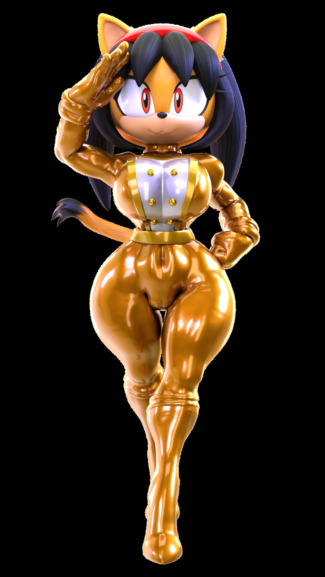 1girls big_breasts cameltoe feline female honey_the_cat latex latex_suit meat_corps military_uniform palisal rubber rubber_clothing salute shiny shiny_clothes sonic_(series)