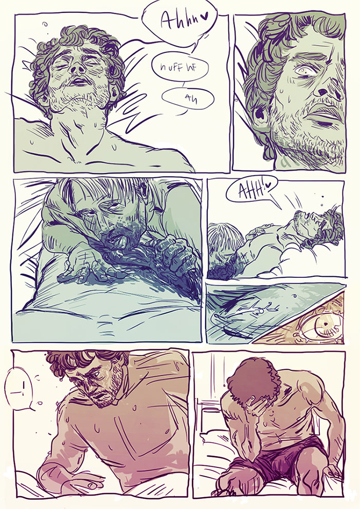 beard bed bedroom bedroom_eyes blood cannibalism confused curly_hair cut_open erect_nipples erection eyelashes eyes eyes_closed gore guro half-dressed half_naked hannibal hannibal_lecter licking looking_at_partner looking_at_viewer looking_down looking_pleasured looking_up male male_only male_ryona multiple_males nightmare sweatdrop sweating sweaty tagme two_males waking_up wet_dream will_graham yaoi