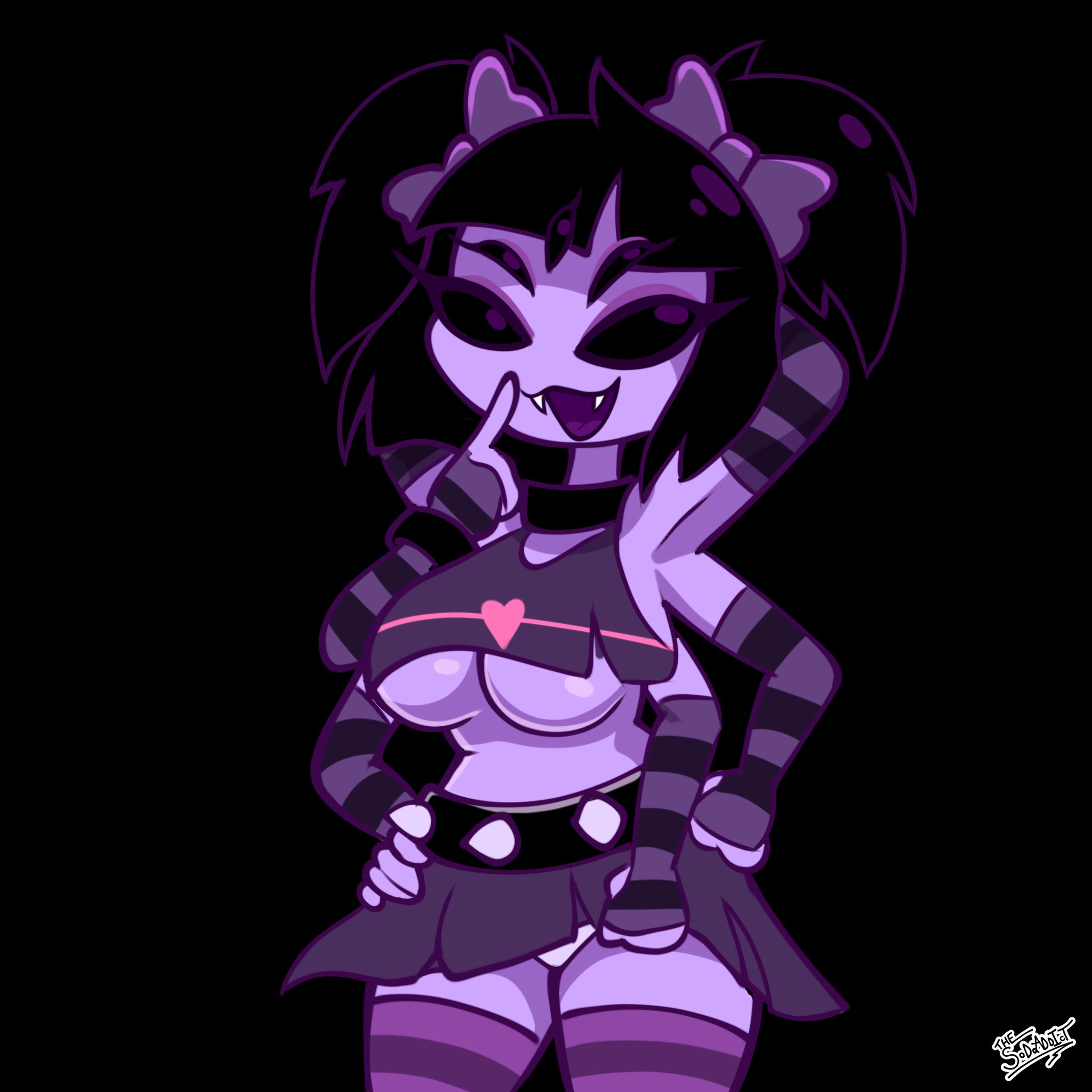 2026, arachnid, arachnid humanoid, breasts, female, female only, muffet, spider, spider girl, thesoderaddict, thighhighs, thighs, underboob, undertale, undertale (series)
