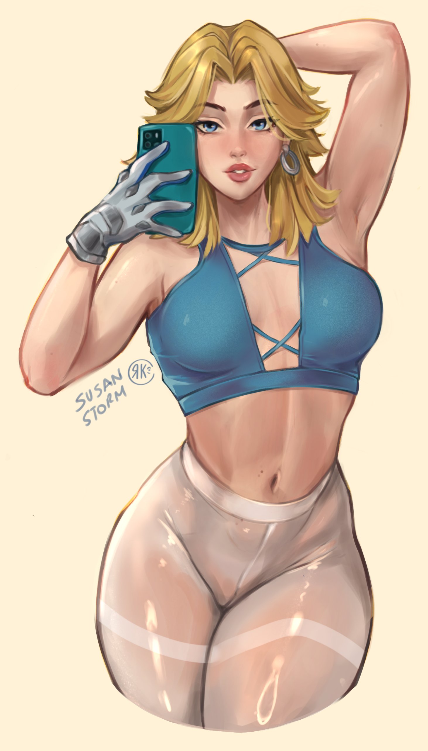 1girls, 2d, 2d (artwork), armpits, arms up, big ass, blonde hair, fantastic four, female, female only, fully clothed, invisible woman, invisible woman (marvel rivals), marvel, marvel comics, marvel rivals, milf, retrokiwi69, solo, solo female, sue storm, thick thighs