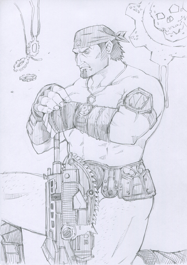 black_and_white gears_of_war male male_only marcus_fenix