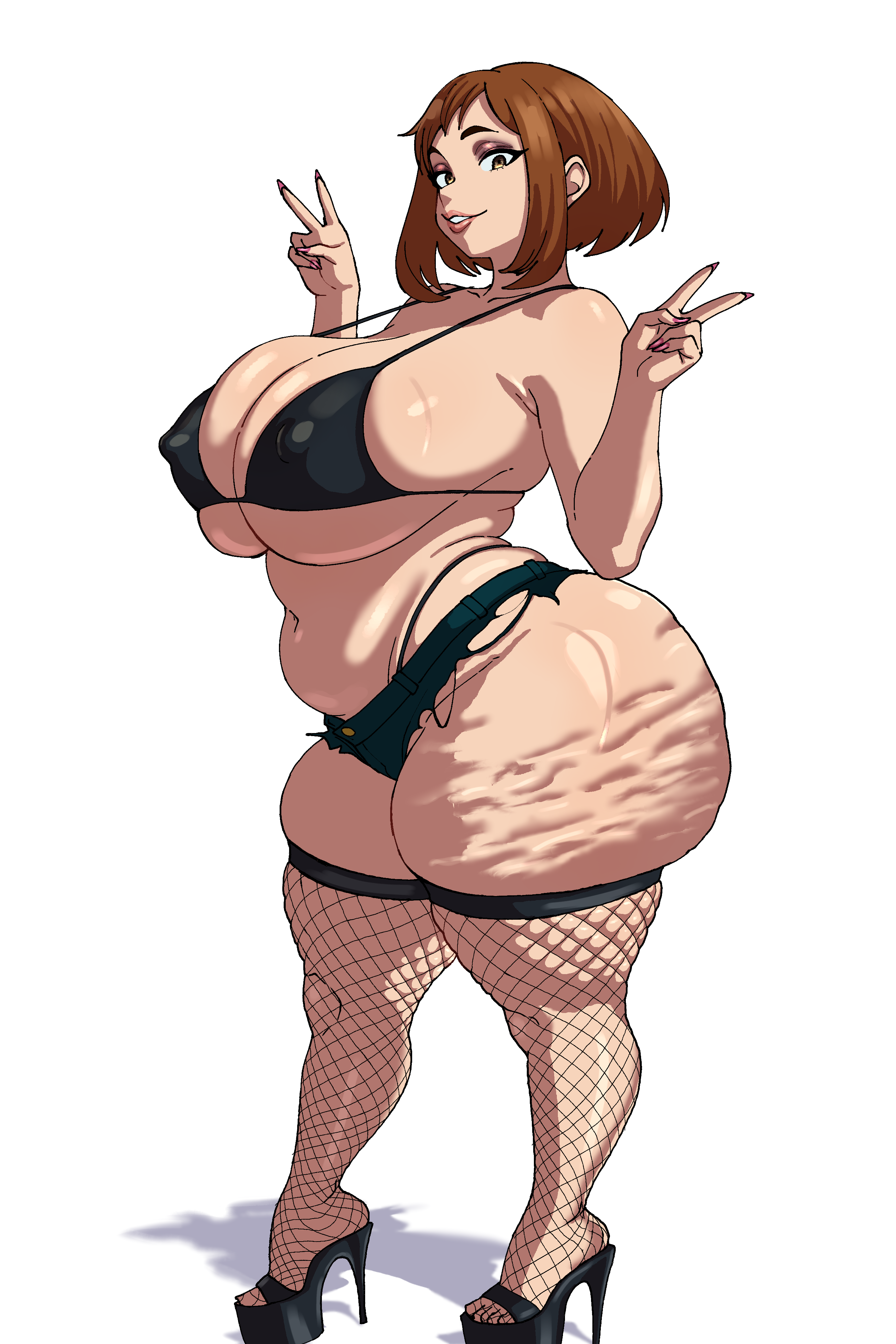 1girls, cellulite, gmoreartworks, huge ass, huge breasts, milf, my hero academia, ochako uraraka, plump, thick thighs