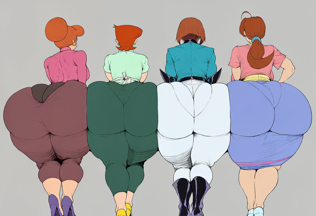ai generated, ass, ass chart, ass comparison, big ass, brown hair, brunette, character request, danny phantom, delia ketchum (pokemon), dexter's laboratory, dexter's mom, female, hnakano88929, madeline fenton, milf, orange hair, pokemon, series request, tagme, tagme (character), tagme (series), unknown character