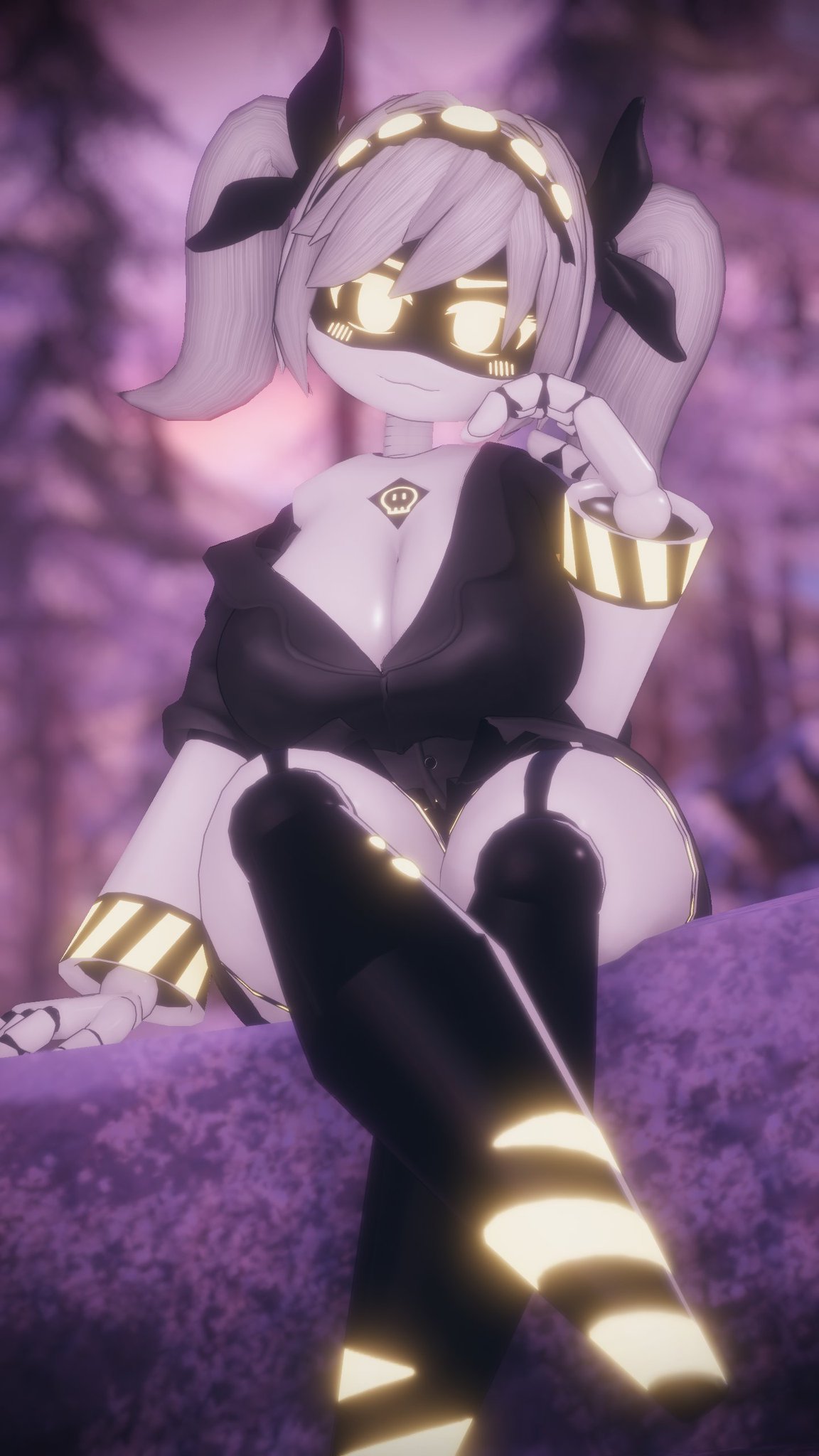 big breasts, big thighs, dress, dress shirt, female only, j (murder drones), murder drones, robot, serial designation j, sitting, sitting on ground, tagme (artist)