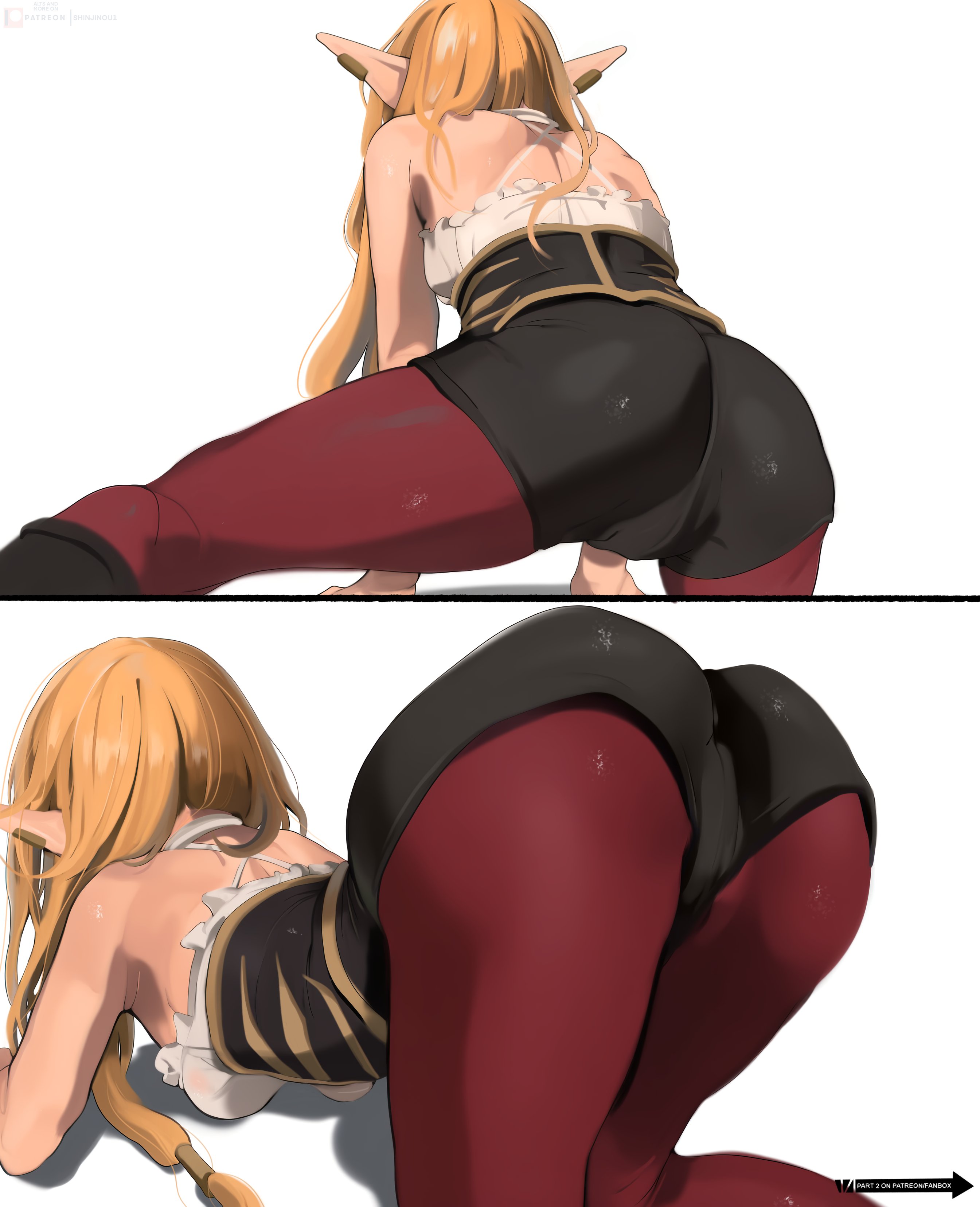 1girls, ass, big ass, big thighs, bubble ass, bubble butt, camel toe, cameltoe, clothed, clothing, curvy, curvy body, curvy figure, curvy hips, elf, elf ears, elf female, face down ass up, femsub, frieren beyond journey's end, serie (sousou no frieren), shinjinou, small breasts, sousou no frieren, thick ass, thick legs, thick thighs, thighs, wide hips, wide thighs