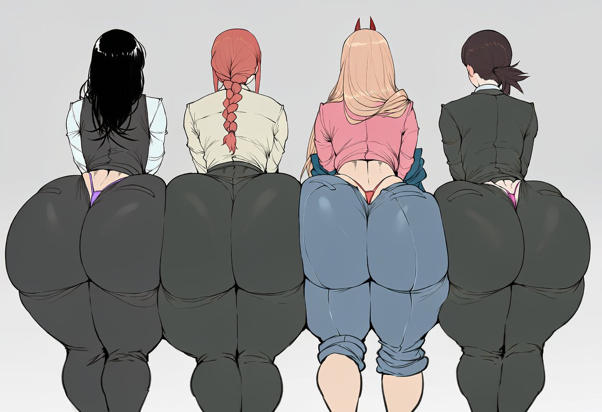 4girls, ai generated, ass, ass chart, ass comparison, ass focus, chainsaw man, female only, higashiyama kobeni, hnakano88929, makima (chainsaw man), mitaka asa, power (chainsaw man), tagme