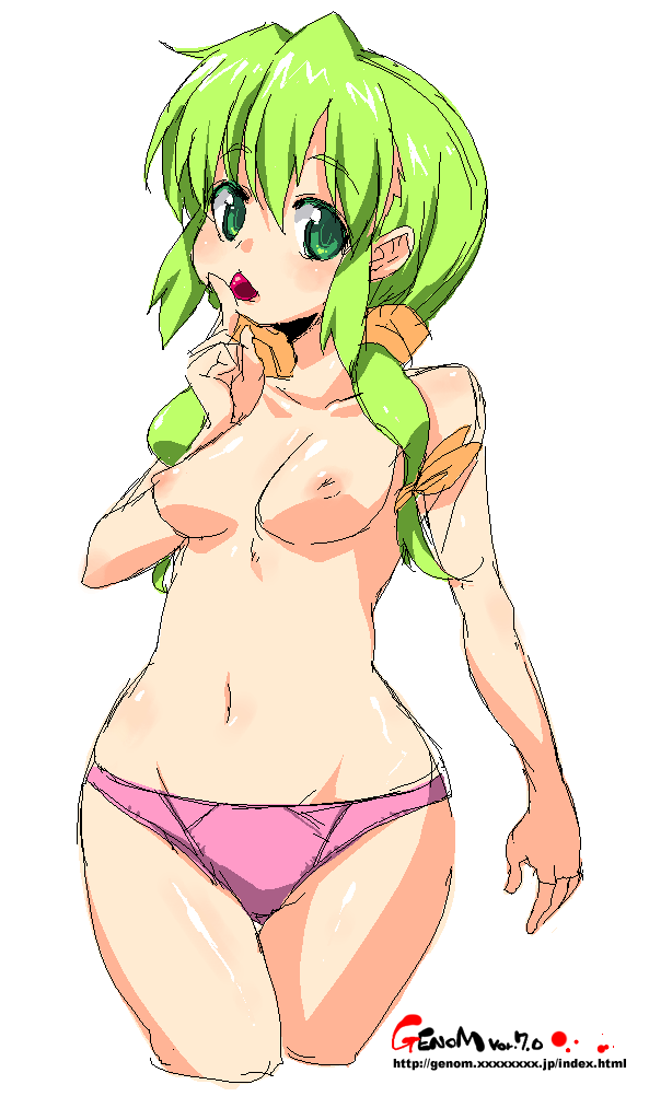 candy copyright_request green_eyes green_hair hips navel nipples oekaki onija_taro onija_tarou panties pink_panties topless underwear wide_hips