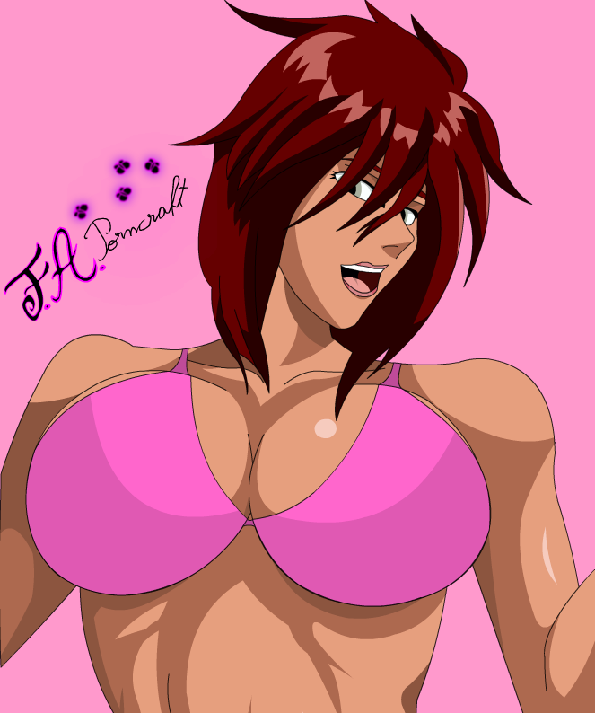 adventurequest_worlds aqw aqworlds artix_entertainment beleen boobs bra breasts brown_hair cropped dragonfable edit f.a.porncraft medium_hair pink_background pink_bra silver_eyes toned_female