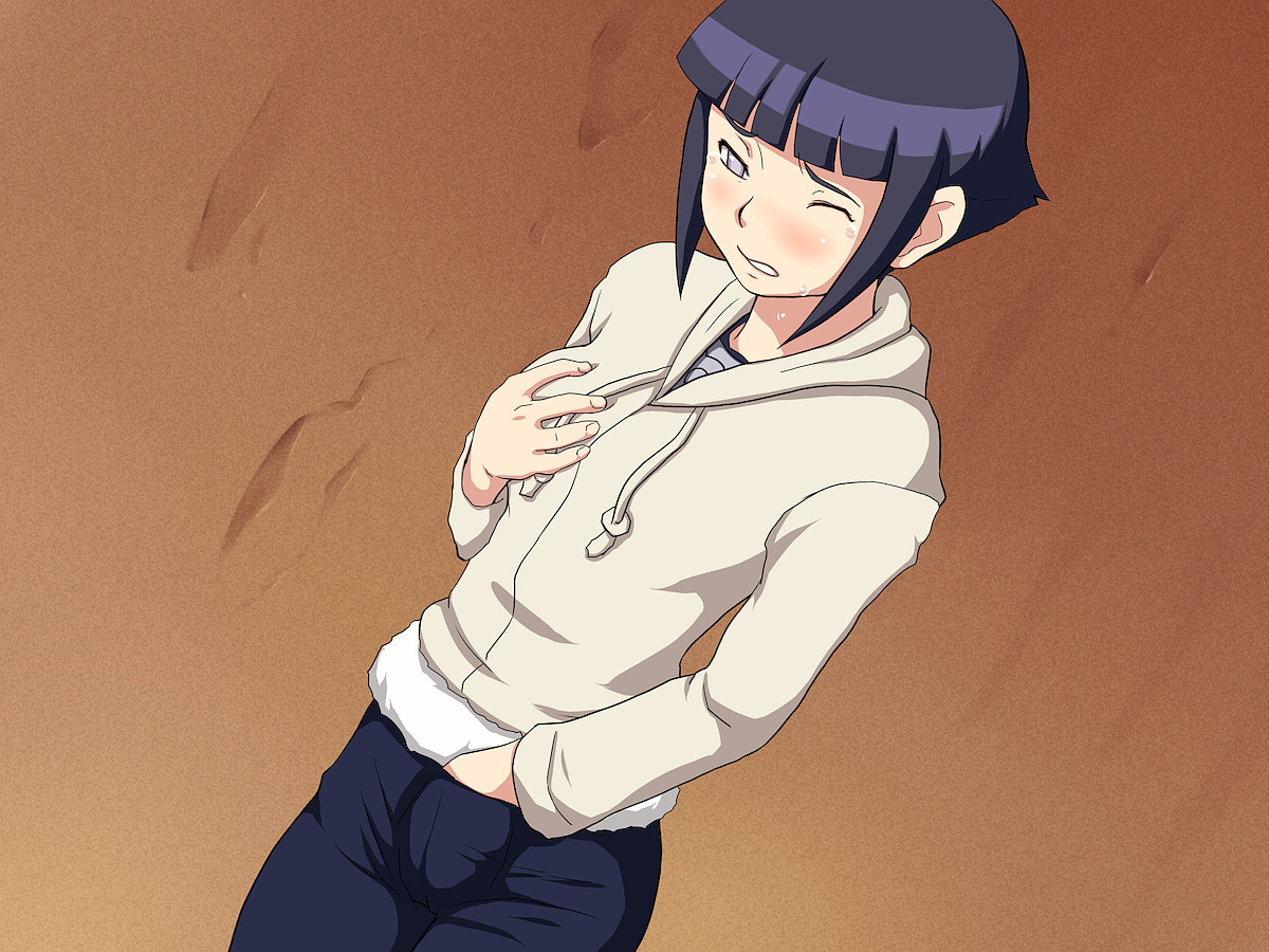 1girls, blue hair, blush, breast grab, breasts, female, female only, headband, highres, human, hyuuga hinata, hyuuga hinata (genin), jacket, legs, looking down, maku (l-u), masturbation, medium breasts, naruto, naruto (classic), naruto (series), ninja, short hair, solo, standing, standing masturbation, sweat, tears, thighs, white eyes, wince, young