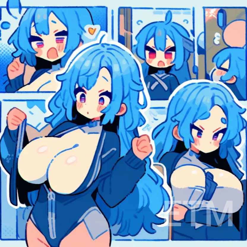 ai ai_generated blue_eyes blue_hair large_ass large_breasts thick_thighs tight_clothes tight_clothing tight_fit