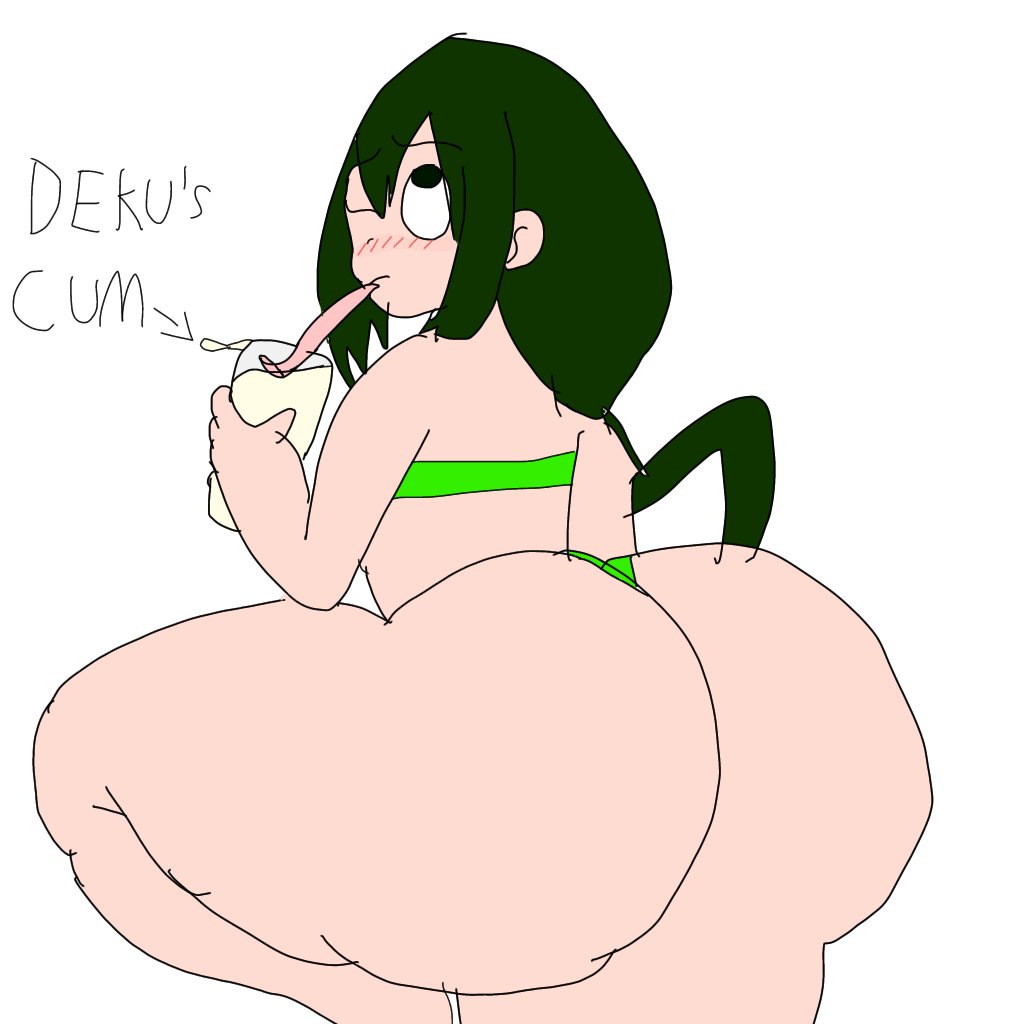 1girls cum_drinking fat_ass female female_only frog_girl izuku_midoriya large_ass my_hero_academia sailorannie2005 tongue_out tsuyu_asui voluptuous_female