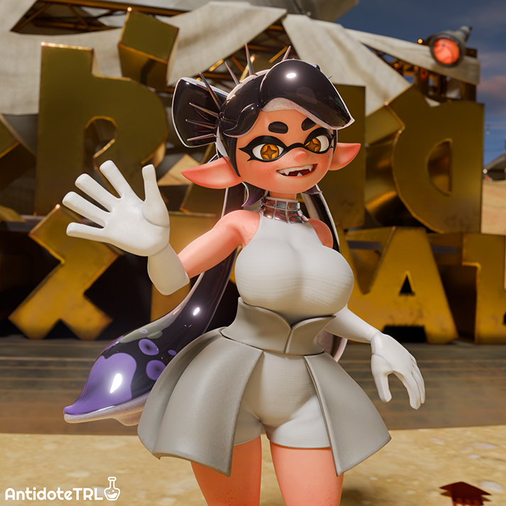 1girls 3d 3d_(artwork) alternate_costume antidotetrl big_breasts callie_(grand_festival) callie_(splatoon) clothed grand_festival_(splatfest) huge_breasts inkling inkling_girl looking_at_viewer nintendo official_alternate_costume self_upload smiling_at_viewer splatfest splatoon splatoon_(series) team_past_(splatfest) voluptuous voluptuous_female waving_at_viewer yellow_eyes