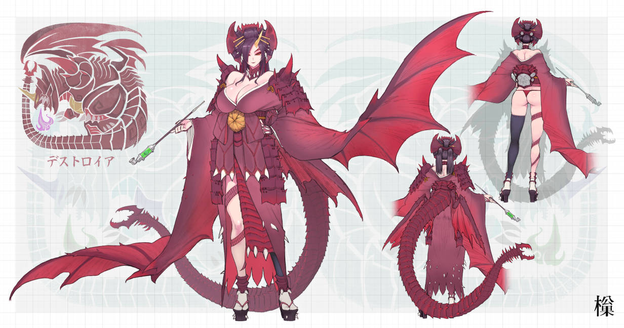 ass big_breasts cleavage demon_horns demon_tail demon_wings destoroyah female feminization gamerag gijinka godzilla_(series) godzilla_vs._destoroyah heels horn humanized kaiju kaiju_girl maroon_hair monster monster_tail red_dress robe rule_63 smile smiling smiling_at_viewer toho toho_(film_company) wings