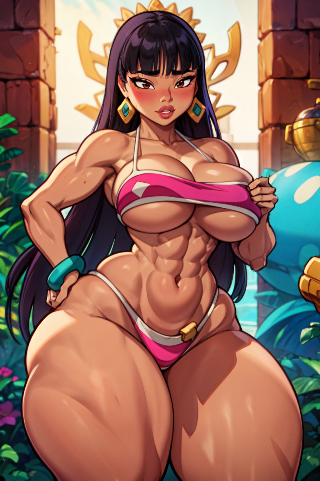 1girls abs ai_generated bangs biceps big_breasts bikini black_hair blush breasts buff busty busty_buff chel dark-skinned_female dark_skin dreamworks earrings female female_only hips_wider_than_shoulders holding_breast horns huge_breasts huge_thighs jewelry large_breasts long_hair looking_at_viewer muscular muscular_female navel obliques smile solo solo_female source stable_diffusion standing swimsuit tampopo the_road_to_el_dorado thick_lips thick_thighs thighs toned toned_female underboob