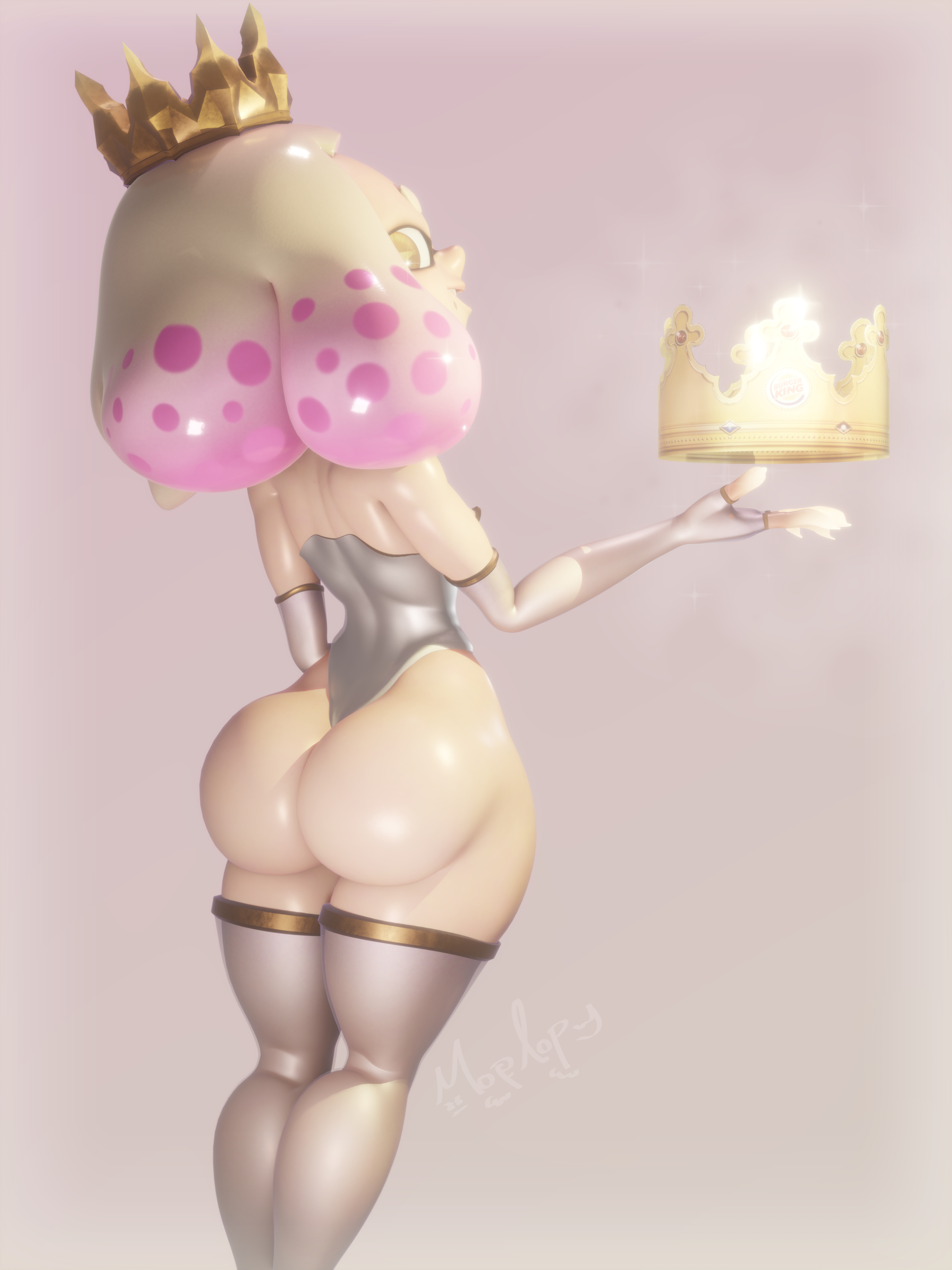 3d, blender, burger king crown, crown, detailed back, huge ass, mopflop, pearl (splatoon), pinup, princess, promotion, sexy outfit, shortstack, splatoon, splatoon (series), splatoon 2, tentacle hair