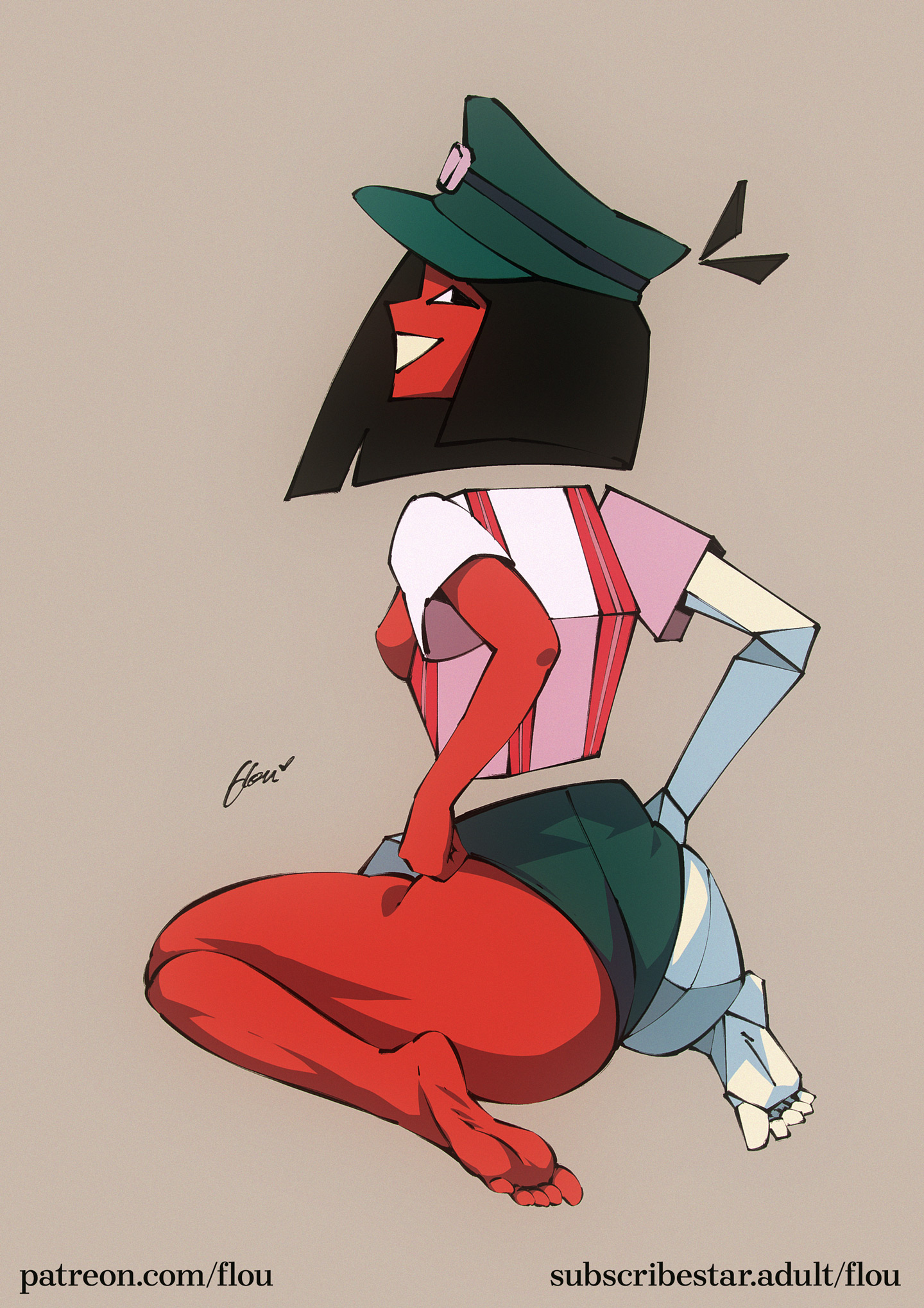 ass, ena, ena (dream bbq), ena (series), feet, flou, from behind, hips, kneeling, kneeling female, lifting own clothes, looking over shoulder, over shoulder, peruvian female, presenting hindquarters, red skin, smile, two-tone body, white skin