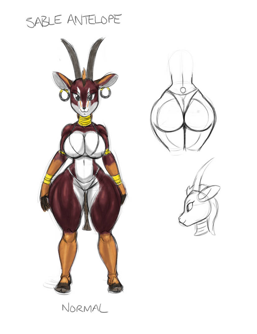 2021 2025 animal_ears animal_humanoid baikoko_island bedroom_eyes big_ass big_butt bikini bikini_bottom bikini_top breasts brown_body brown_eyes brown_fur digital_drawing_(artwork) digital_media_(artwork) dummythicc_(tansau) ear_ring furry hi_res long_ears looking_at_viewer ring sable_antelope sketch smiling_at_viewer tansau thick_thighs