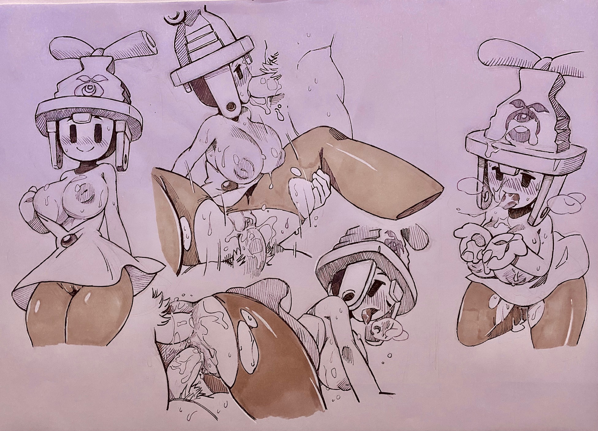 1girls, 2boys, big breasts, blank background, blowjob, blush lines, breasts, connie (mario), cum in mouth, cum in pussy, cum on tongue, drawing, female, furaffinity link, humanoid, humanoid female, male, male/female, mario (series), mario and luigi (series), mario and luigi: brothership, muscular, muscular male, musk, nipples, oral, oral sex, penis, pubic hair, pussy, sex, sketch, sketch page, skirt, smile, sweat, sweatdrop, tagme, tongue, tongue out, torn clothes, torn clothing, vagina, vaginal penetration, vaginal sex, zenox