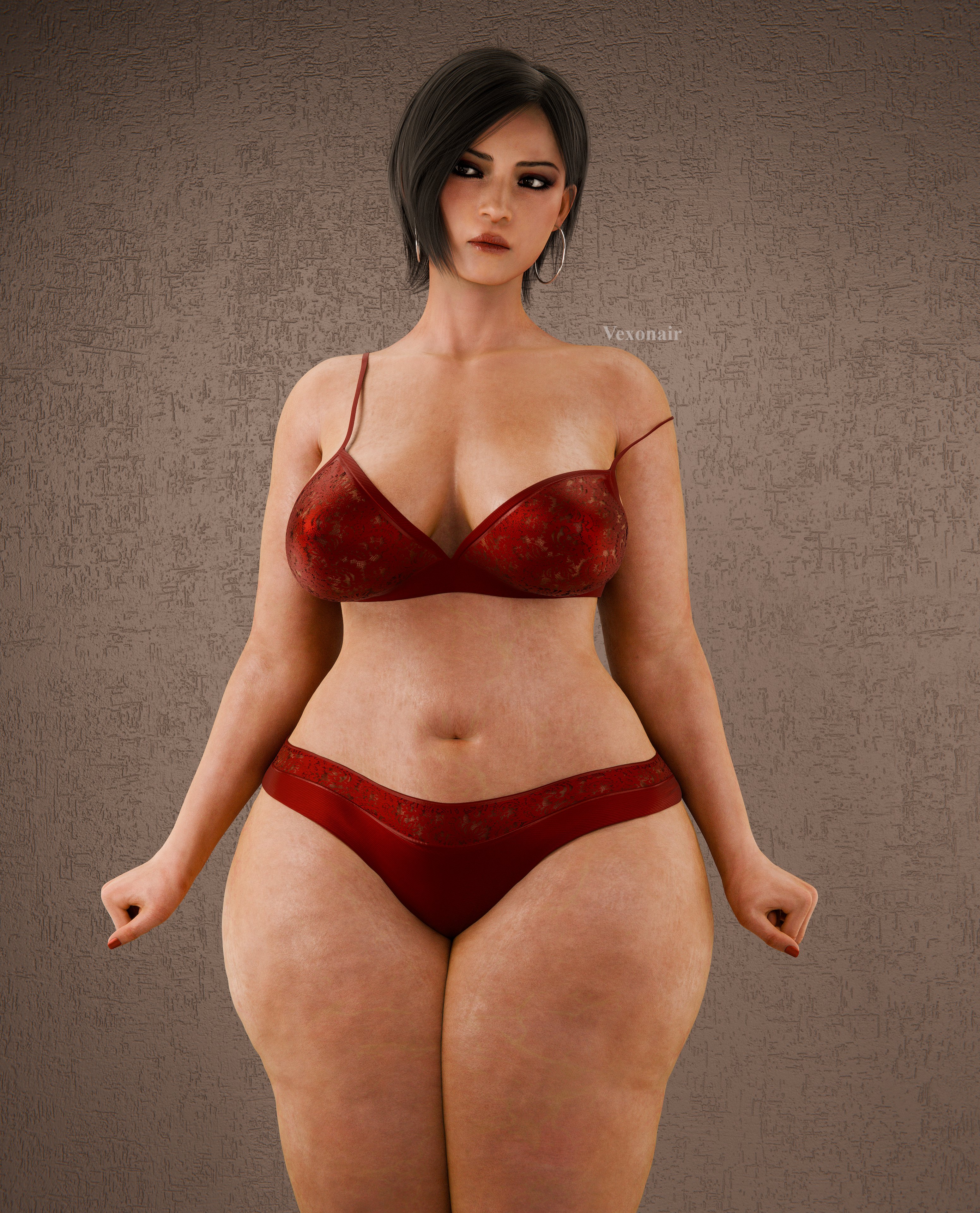 1girls, 3d, 3d (artwork), ada wong, ada wong (adriana), asian, asian female, black hair, black-haired female, capcom, chinese, chinese female, female, female focus, female only, hips, hips wider than shoulders, light skin, light-skinned female, looking away, mature, mature female, mature woman, panties, red underwear, resident evil, solo, solo female, solo focus, thick thighs, thighs, underwear, vexonair, video game character, wide hips
