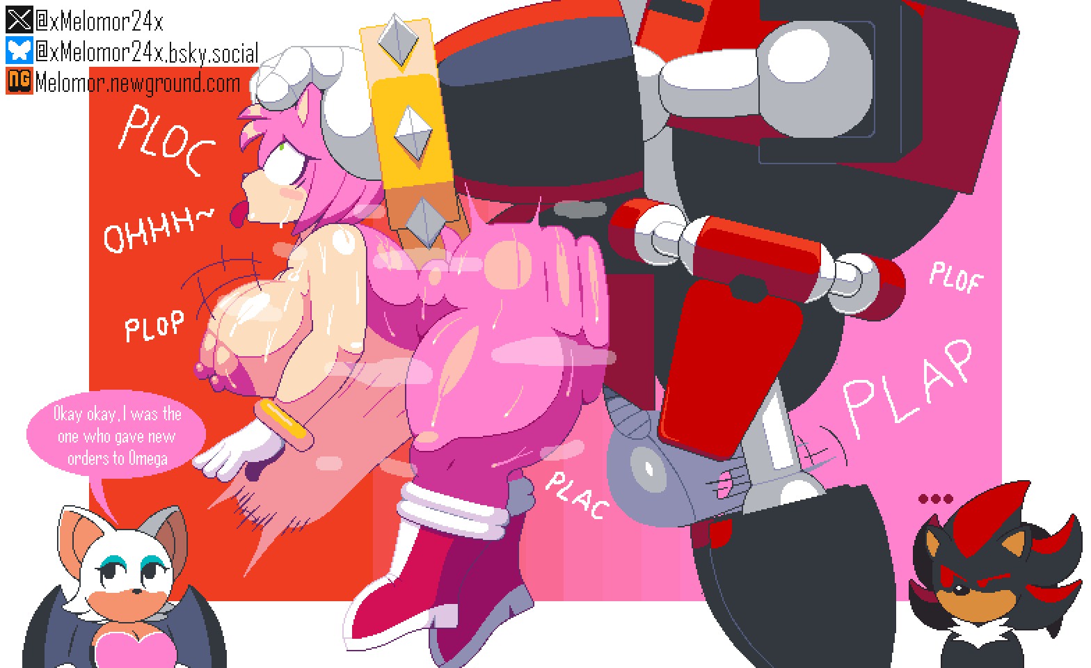 ahe_gao ambiguous_penetration amy_rose anthro areola artist_name ass badnik balls bat bat_wings big_balls big_breasts big_butt big_ears black_body black_ears black_eyes black_fur black_hair black_nose black_wings blue_eyeshadow bodily_fluids boots boots_only breasts chest_fur clothing countershading duo_focus e-123_omega e-series english_text eulipotyphlan eye_roll eyelashes eyeshadow female footwear footwear_only fur genitals green_eyes group hair hedgehog large_insertion looking_pleasured machine makeup male mammal melomor membrane_(anatomy) membranous_wings mostly_nude nipples nude penetration pink_areola pink_body pink_ears pink_fur pink_hair pink_nipples pink_tail red_body red_boots red_clothing red_eyes red_footwear red_fur red_hair red_tongue robot rouge_the_bat sega sex shadow_the_hedgehog shoes short_hair short_tail sonic_the_hedgehog_(series) stomach_bulge sweat tail tan_body tan_countershading tan_inner_ear tan_skin text tongue tongue_out url white_body white_ears white_fur white_hair wings