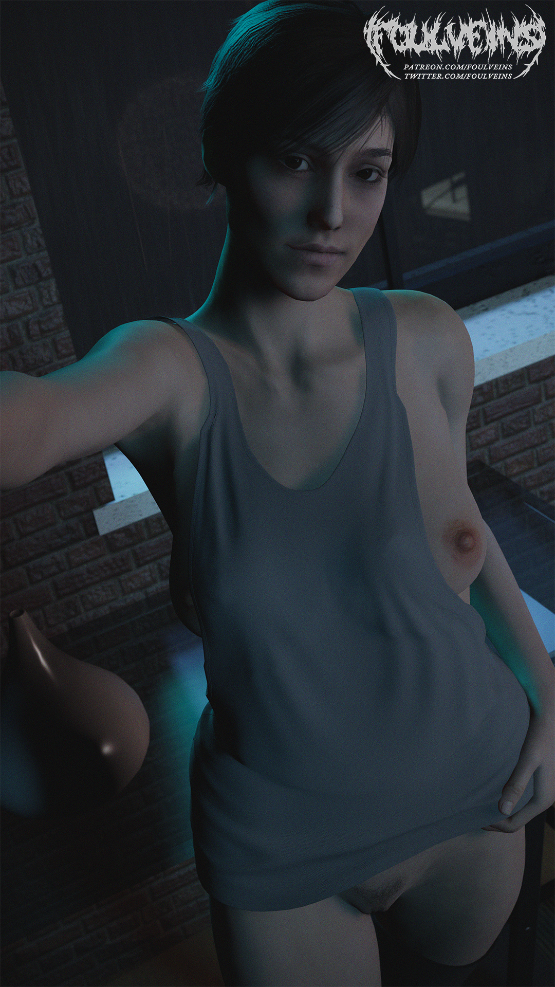 1girls, 3d, 3d model, big breasts, bottomless, breasts, brown eyes, brown hair, female, female only, female pubic hair, foulveins, heavy rain, light skin, light-skinned female, madison paige, nipples, pubic hair, pussy, quantic dream, selfie, solo, solo female