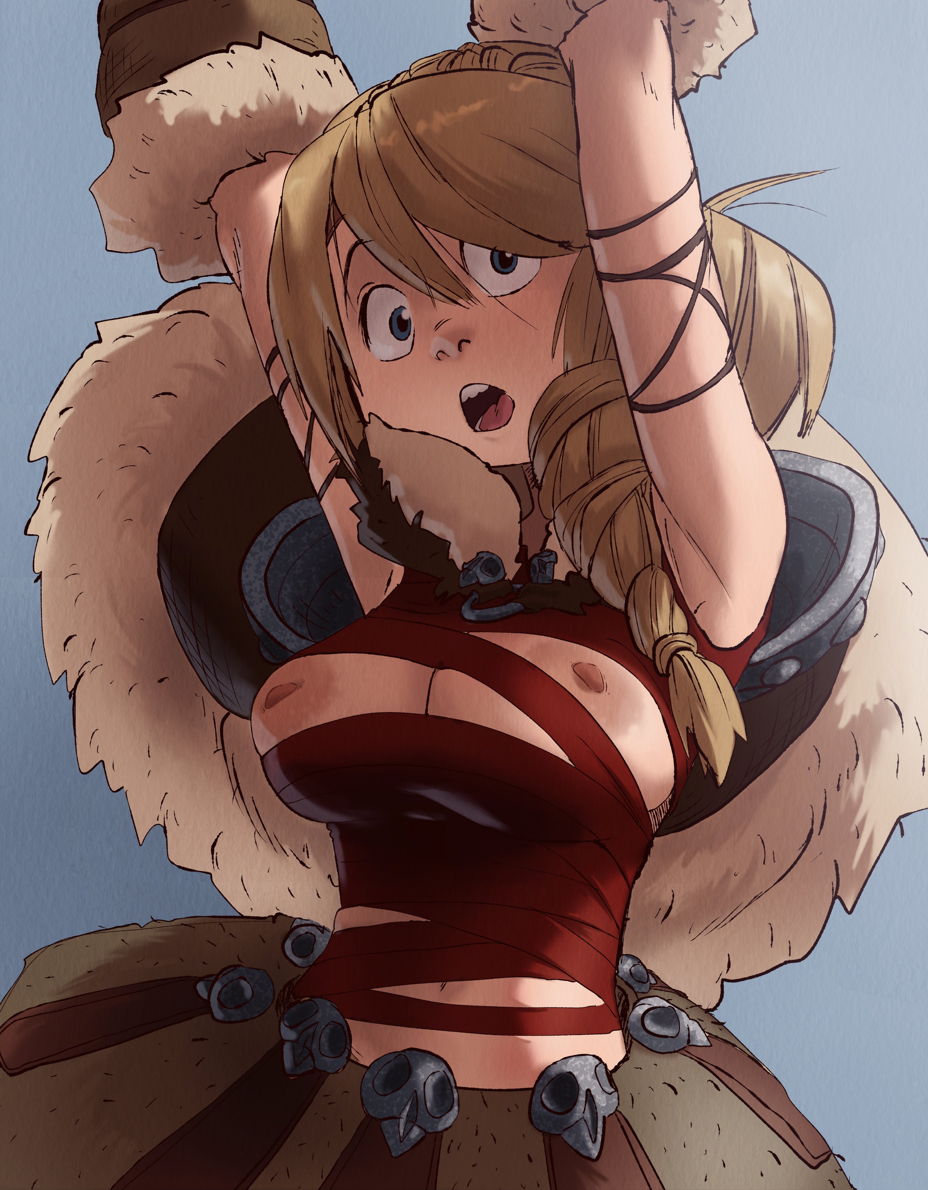1girls, astrid hofferson, blonde female, blonde hair, coolerinker, dreamworks, female, female focus, female only, fur cape, fur trim, how to train your dragon, how to train your dragon 2, inker comics, inkershike, solo, solo female, solo focus, wardrobe malfunction