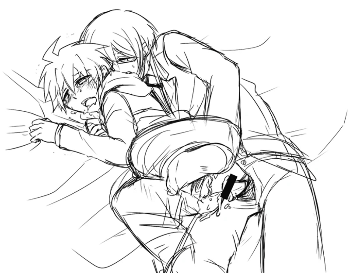 anal, anal sex, blush, clothed, clothed sex, clothing, danganronpa, drool, drooling, gay, gay anal, gay sex, male, male focus, male only, male penetrated, male penetrating, male penetrating male, male/male, naegi makoto, pleasure face, togami byakuya, yaoi