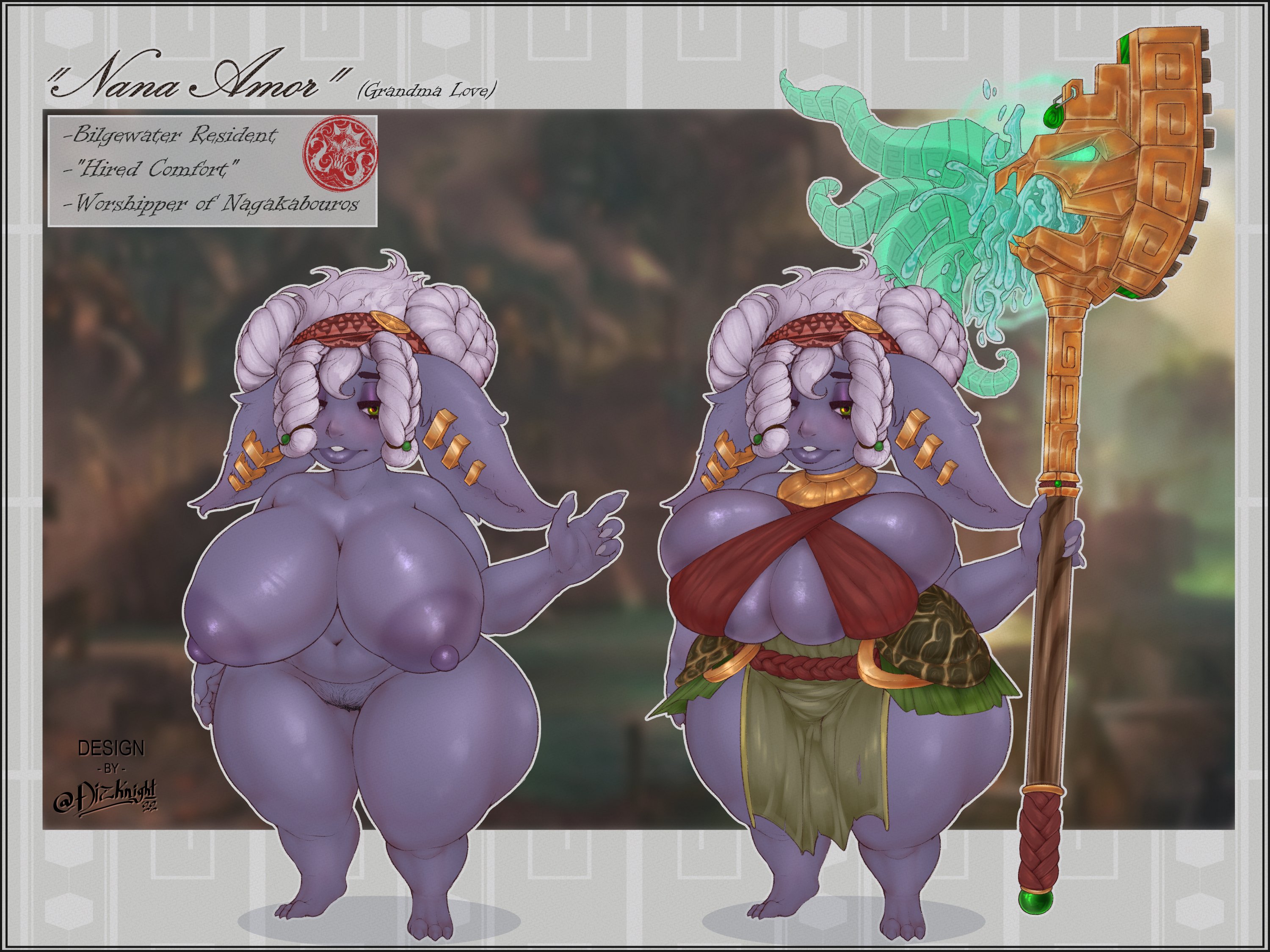 barefoot, breasts, dizzyknight, feet, female, gilf, goblin, goblin female, granny, grey hair, huge breasts, league of legends, monster girl, oc, old, old woman, pubes, shortstack, yordle