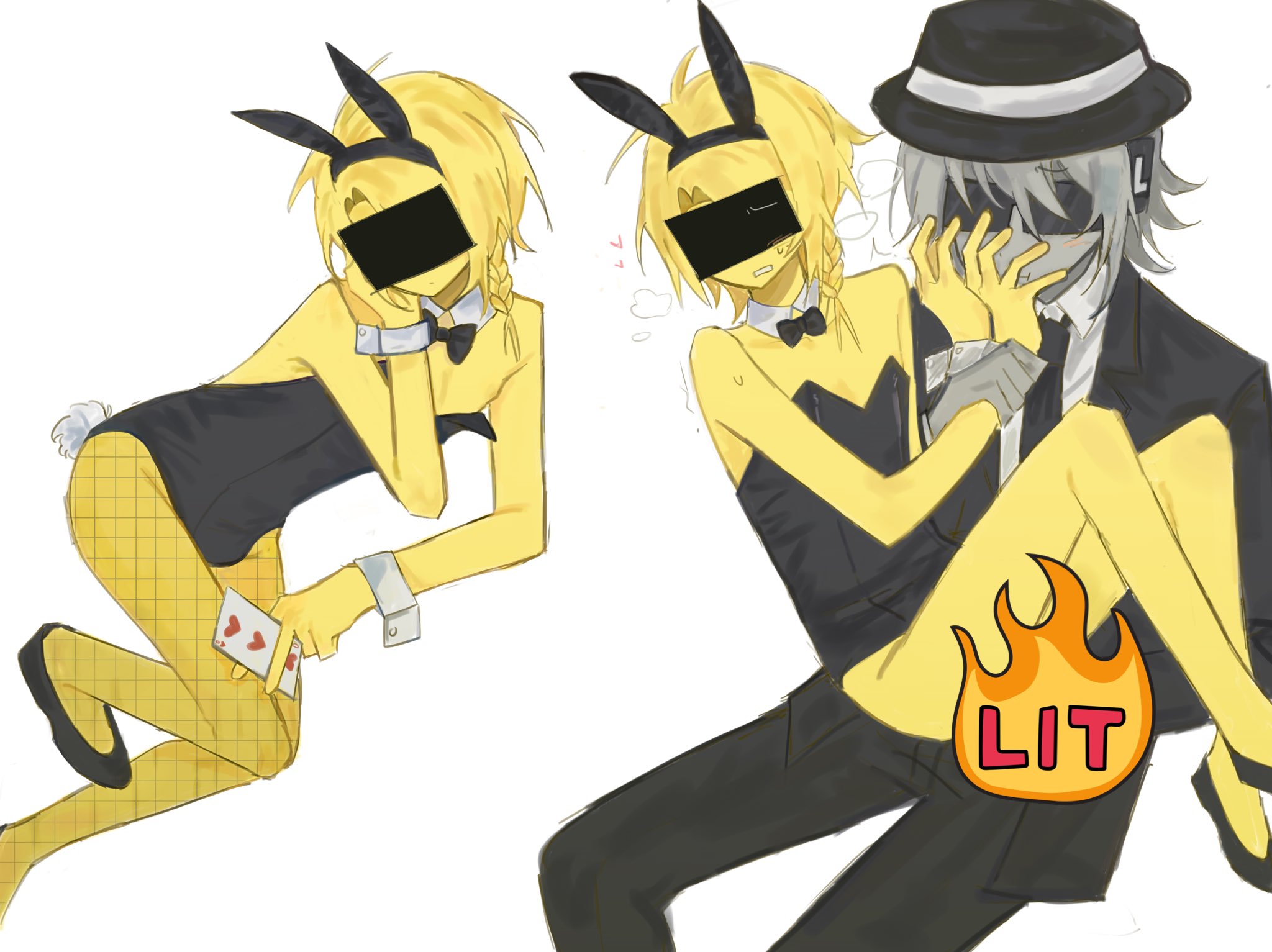 2boys, bunnysuit, censored, censored face, chance (forsaken), forsaken (roblox), gay, heart, itrapped (forsaken), male, roblox, roblox game, robloxian, sfw, suit, sweat, tagme, twink, user1x007n7, yaoi