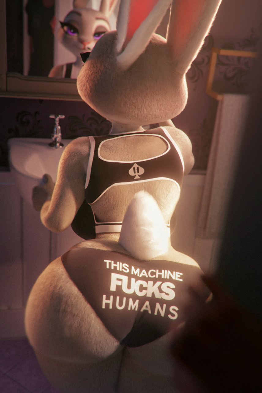 1girls anthro anthro_female ass bathroom big_ass big_boobs big_breasts big_butt boobs breasts butt caught female female_only furry furry_female implied_interspecies judy_hopps large_ass large_butt mirror peeking pov reflection revealing_clothes scrag_boy scraggy_(artist) shortstack sideass zootopia