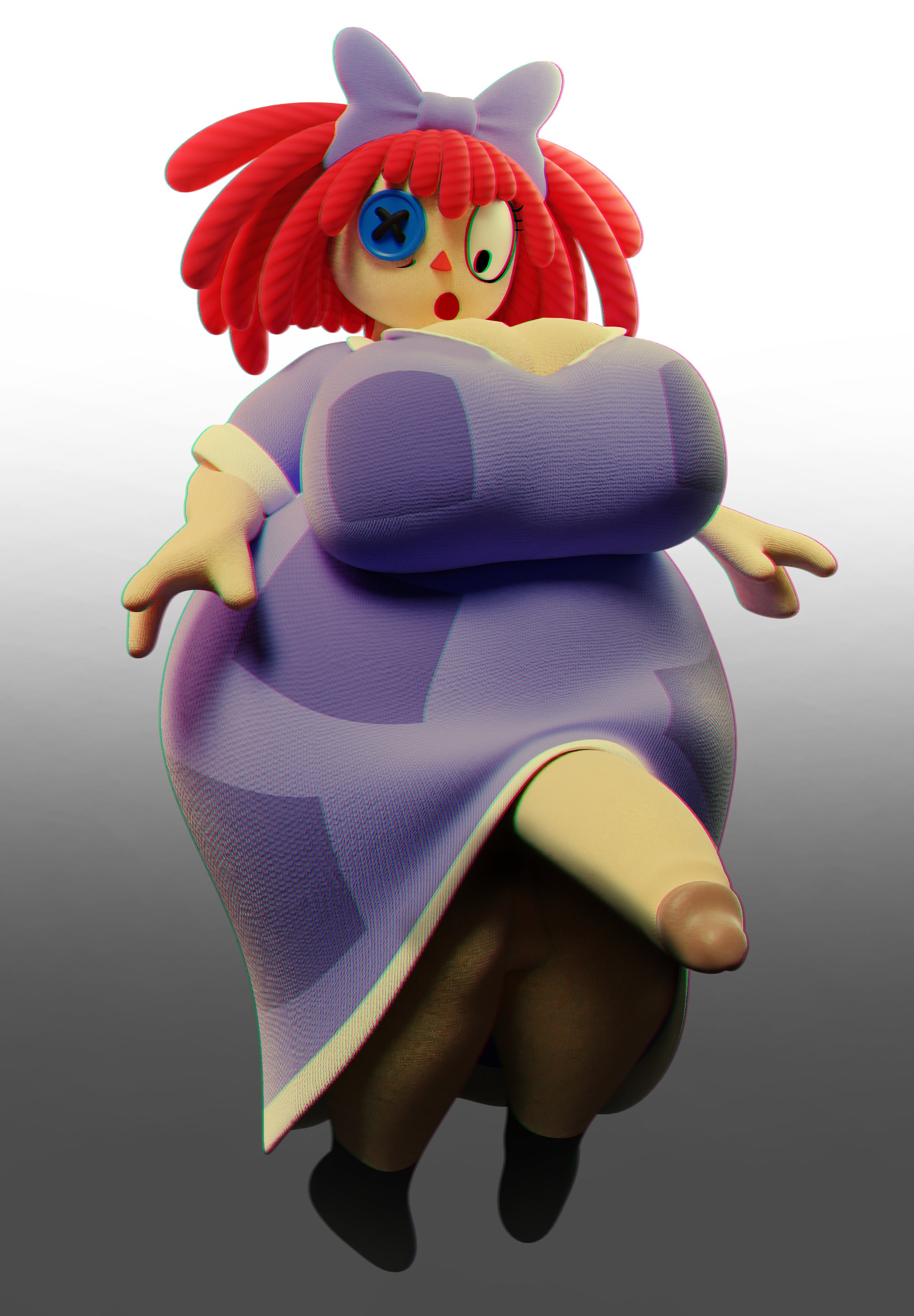 3d, 3d (artwork), big breasts, breasts, cleavage, clothed, coolbeanoishere, futanari, intersex, large breasts, penis, penis through clothing, ragatha, ragatha (coolbeanoishere), ragatha (the amazing digital circus), suprised, the amazing digital circus