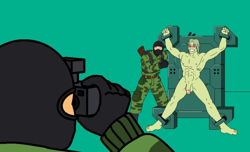 balls camera embarrassed_nude_exposure embarrassed_nude_male flaccid humiliation male_only metal_gear metal_gear_solid metal_gear_solid_2 muscles penis posing_for_picture raiden raiden_(metal_gear) restrained tagme