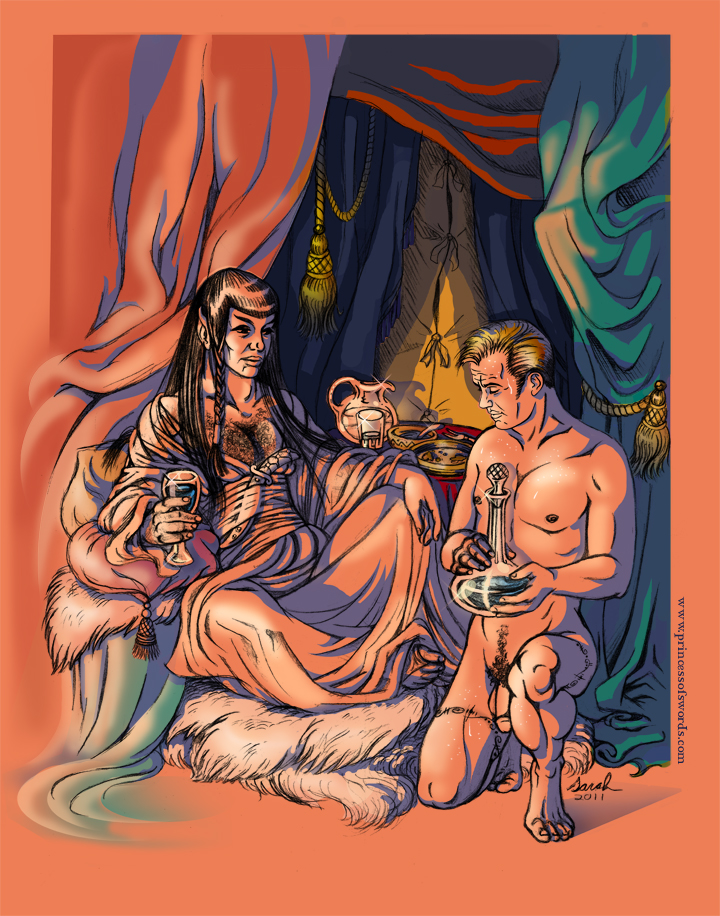 2boys circumcised cmnm erect_nipples flaccid gay hairy_chest human interspecies james_t._kirk legs_apart long_hair male male_only multiple_boys pointed_ears spock spread_legs star_trek tagme tattoos vulcan_(species) wine_bottle wine_glass yaoi