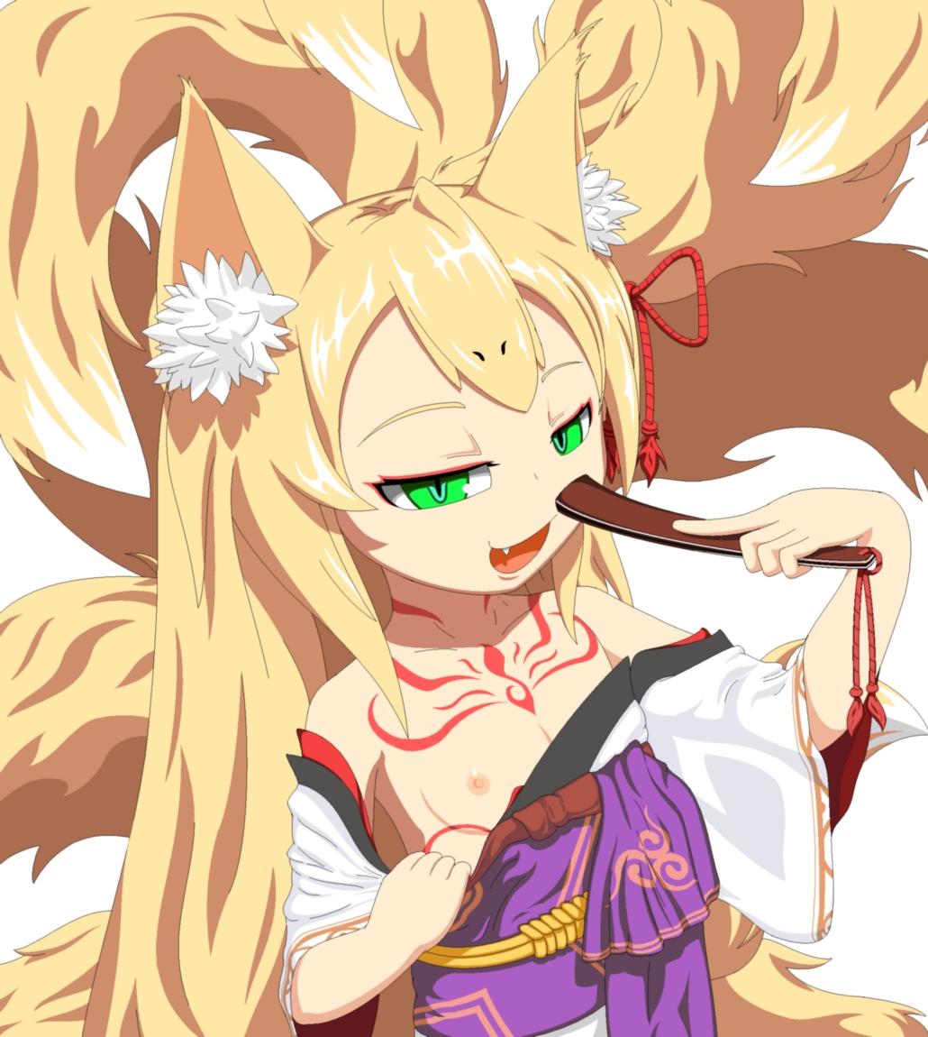 animal ears, animal tail, female, flat chest, green eyes, mon-musu quest!, monster girl, monster girl quest, tagme, tamamo (monster girl quest)