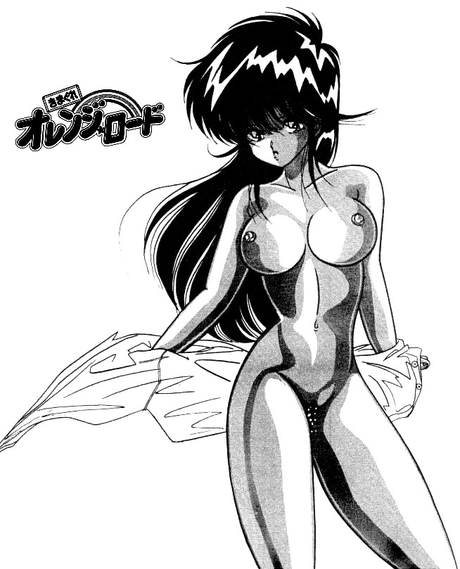 1988 1girls breasts curvaceous female greyscale human kimagure_orange_road large_breasts long_hair looking_at_viewer madoka_ayukawa monochrome nipples nude pussy rice_cake_(team_forte) shounen_jump solo wide_hips