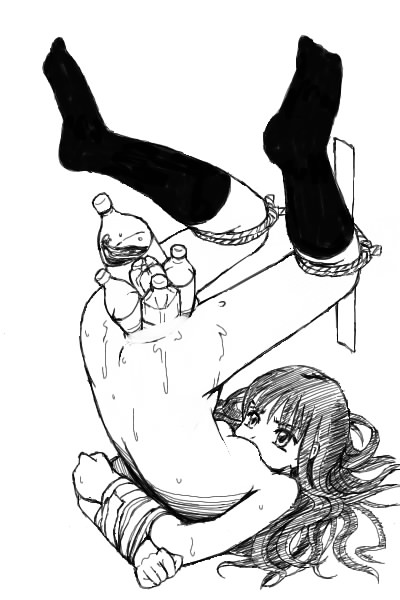 1girls arms_tied_behind_back ass_up bondage bottle bottle_insertion bottles censored feet_above_head female female_only footwear insertion large_insertion legs_up long_hair mayonnaise_(ringo_gakuen) monochrome multiple_insertions naked_socks no_shoes nude nude_female object_insertion petite_breasts pussy rape small_breasts socks socks_only solo solo_female upside-down