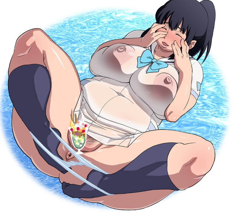 abus black_hair blush breasts censored clothing curvy erect_nipples erect_nipples_under_clothes huge_breasts itou_yukino kneehighs large_breasts panties plump pubic_hair pussy real_drive school_uniform see-through see-through_clothing serafuku short_hair tetrodotoxin