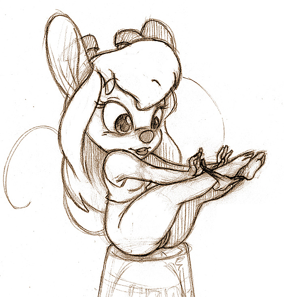 anthro chip_'n_dale_rescue_rangers disney female female_only furry gadget_hackwrench mammal monochrome mouse nezuya pussy rodent sketch solo tagme