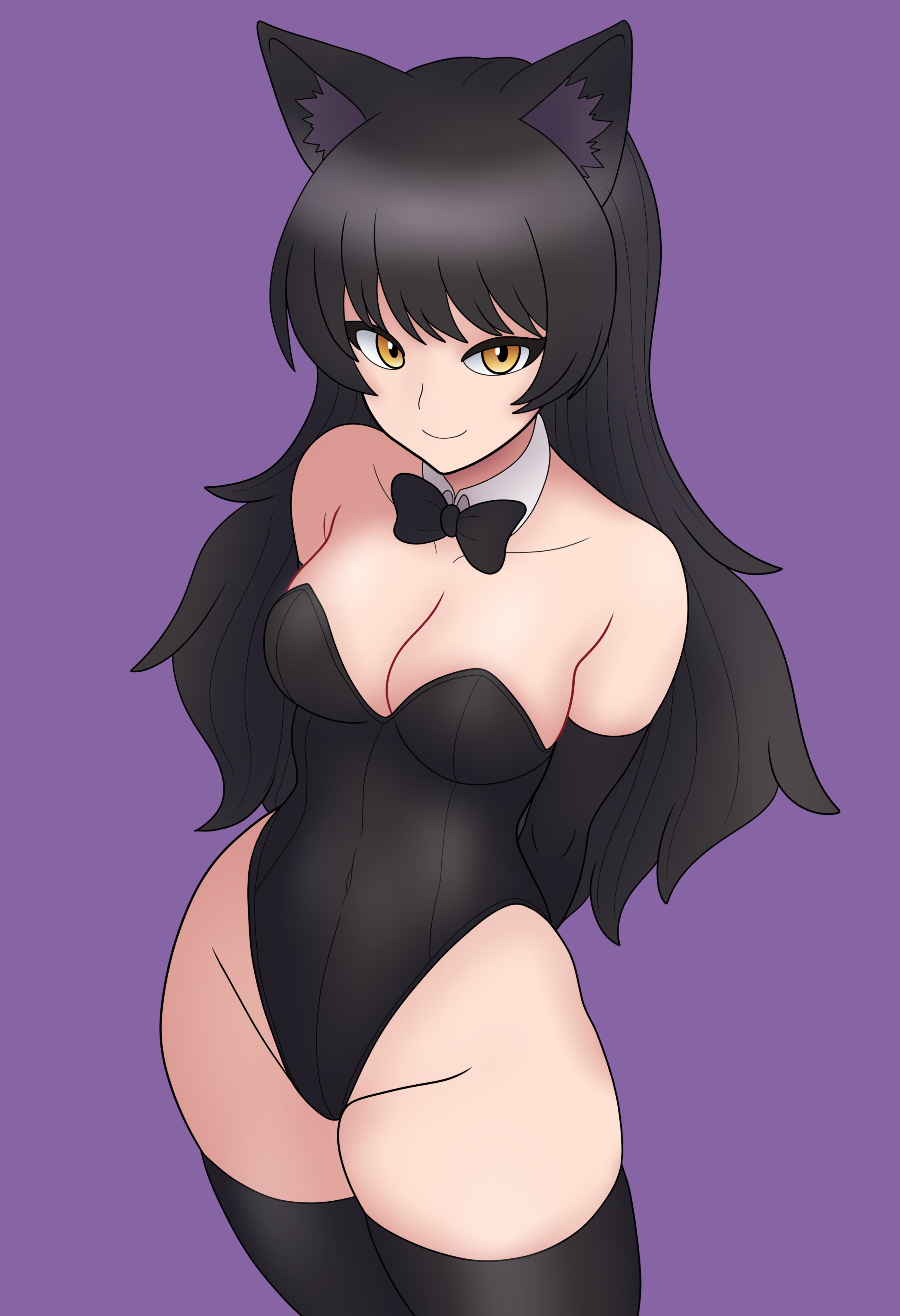 black hair, blake belladonna, bojack198, bunny girl, bunnysuit, gold eyes, rwby
