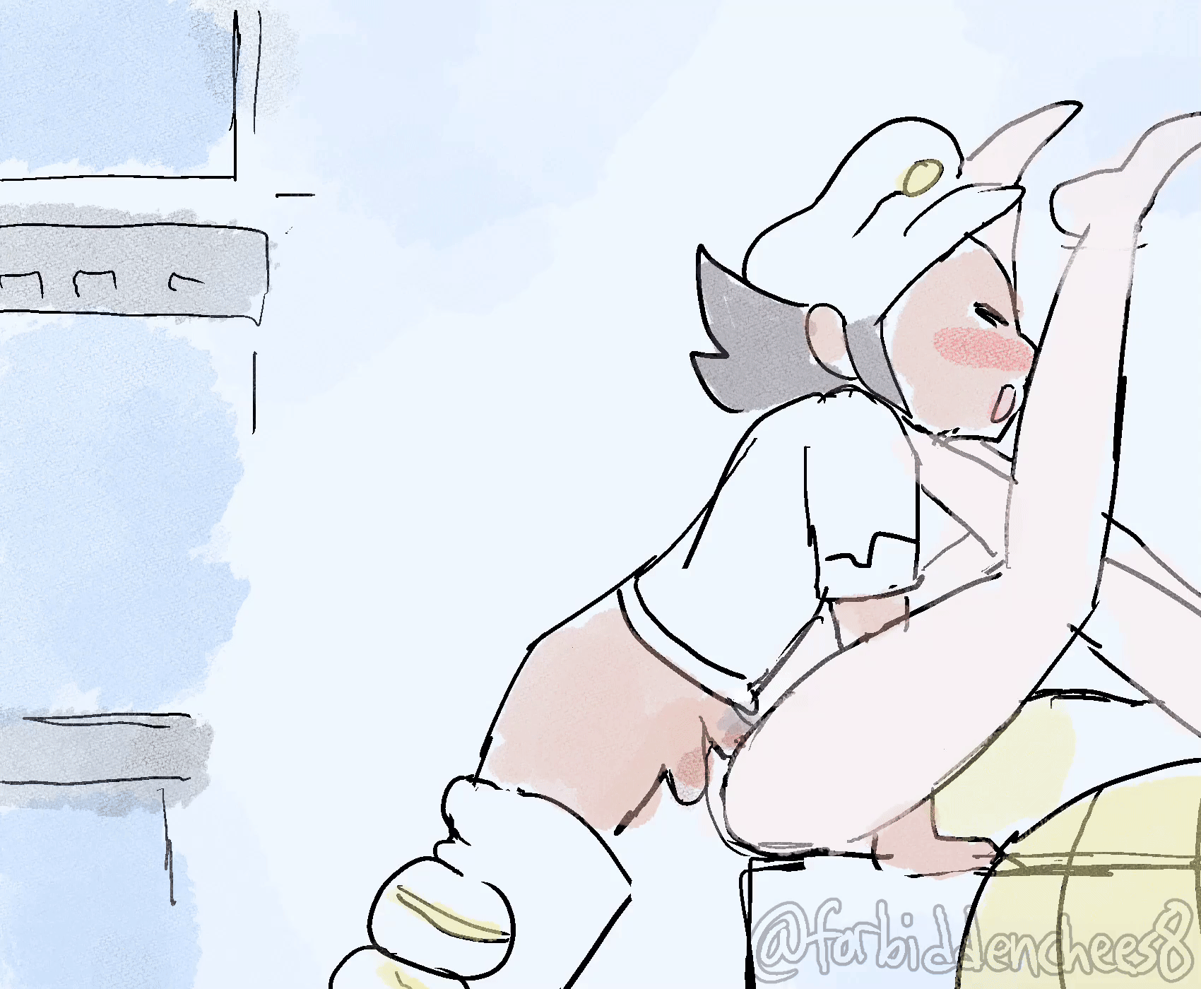 1boy, 1girls, aether foundation employee, aether foundation employee (male), animated, blonde hair, dark-skinned male, forbiddenchees8, loop, lusamine (pokemon), milf, nipples, pokemon, pubic hair, pussy, sex, small breasts, vaginal