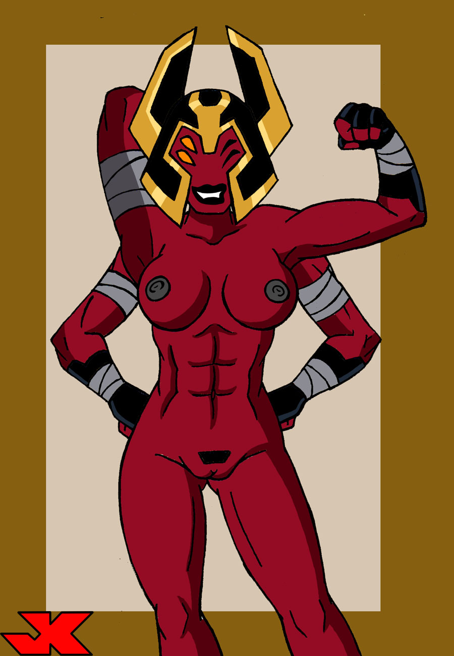 1girls 4_arms alien alien_girl ben_10 ben_10_omniverse breasts cartoon_network female female_only humanoid jk looma_red_wind multi_arm multi_eye multi_limb muscular muscular_female nipples pussy red_skin solo tagme tetramand wink