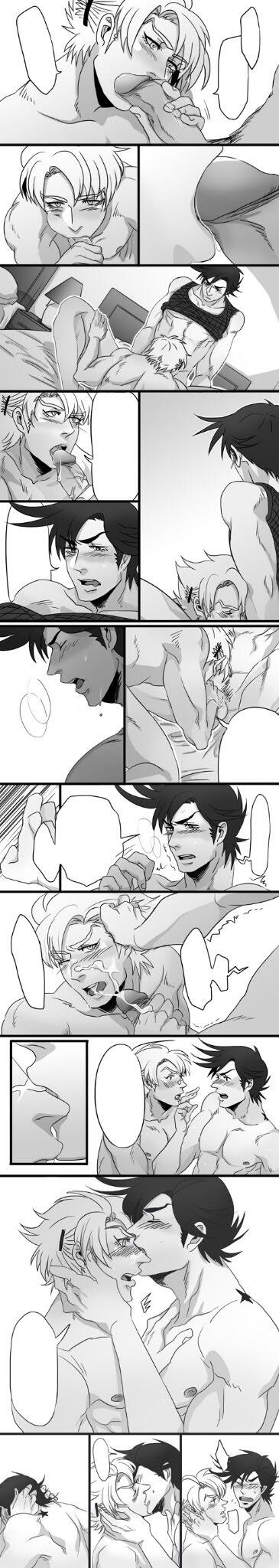 2boys am barrette battle_tendency birthmark blank_speech_bubble blowjob bottomless caesar_zeppeli cleaning_face closed_eyes cmnm cock_gobble cock_hungry comic cum cum_eating cum_hungry cum_in_mouth cum_on_face cum_on_nose cum_on_tongue doujin erect_nipples erection facial fellatio gay giving_head going_down_on holding_penis joestar_birthmark jojo's_bizarre_adventure joseph_joestar kissing legs_held_open licking licking_cum licking_penis looking_at_penis male male_only nude one_eye_closed oral oral_sex panels penis penis_in_mouth sex shirt_up spread_legs sucking_off sweatdrops tagme tank_top white_background yaoi